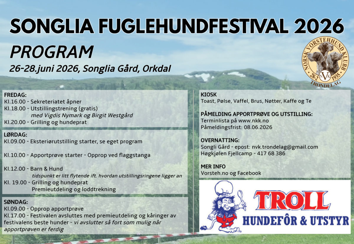 Songlia Fuglehundfestival 26.juni-28.juni 2026