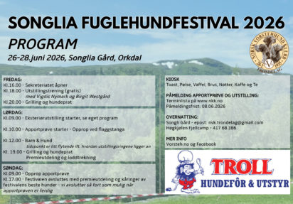 Songlia Fuglehundfestival 26.juni-28.juni 2026