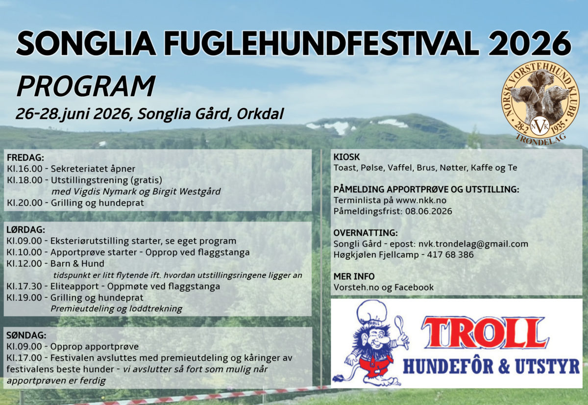 Songlia Fuglehundfestival 26.-28.juni 2026