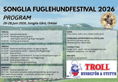 Songlia Fuglehundfestival 26.-28.juni 2026